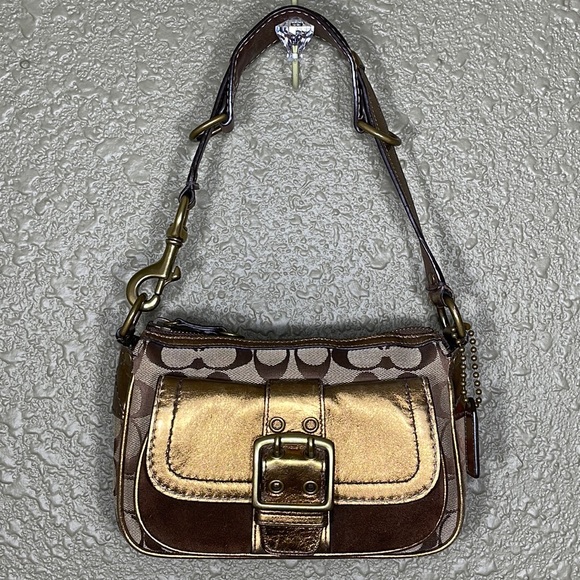 Coach Handbags - COACH 2004 Special Edition Signature Leather-Suede Gold Metallic Bag